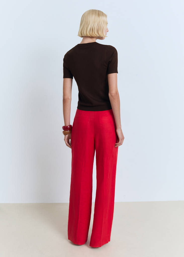 Short-sleeved fine-knit sweater — Chocolate