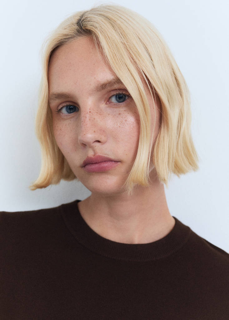 Short-sleeved fine-knit sweater — Chocolate