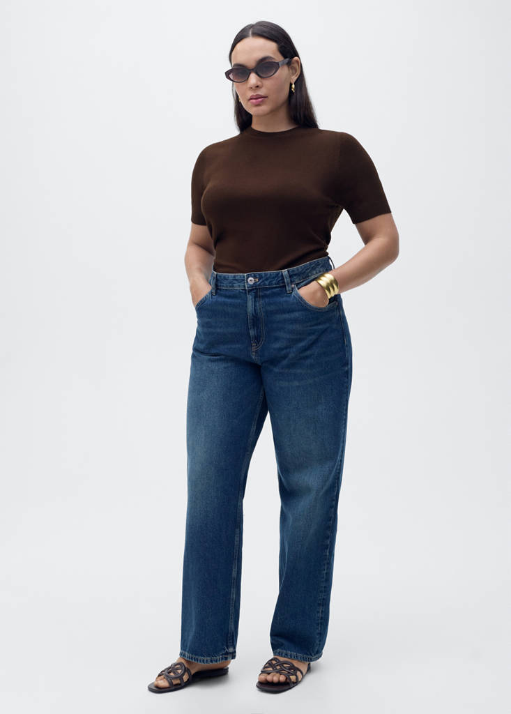 Short-sleeved fine-knit sweater — Chocolate