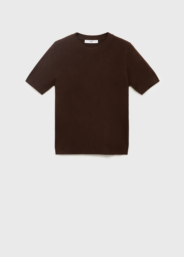 Short-sleeved fine-knit sweater — Chocolate