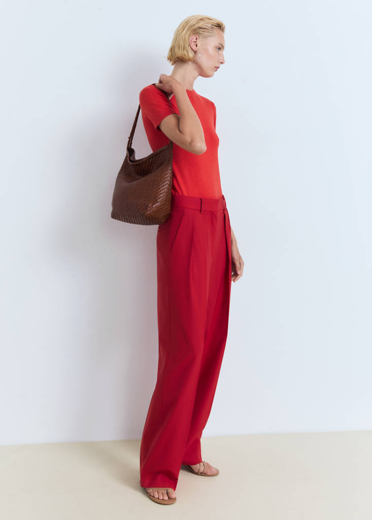 Short-sleeved fine-knit sweater — Red