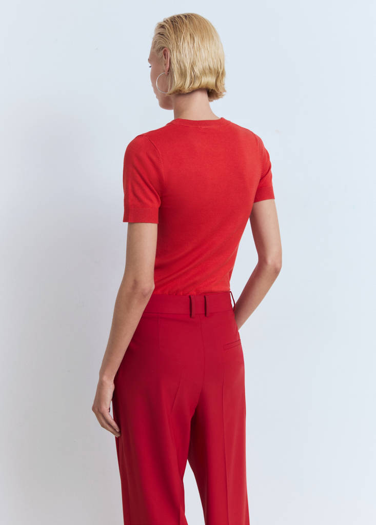 Short-sleeved fine-knit sweater — Red
