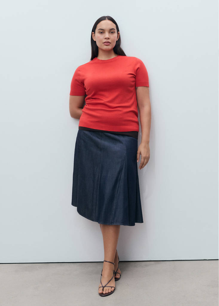 Short-sleeved fine-knit sweater — Red