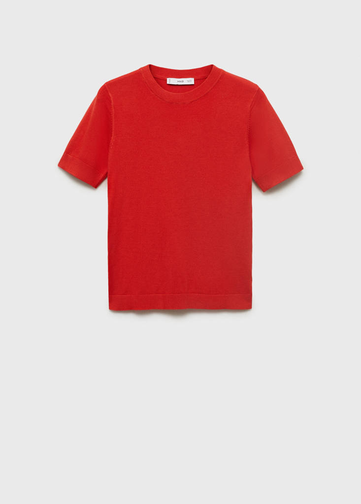 Short-sleeved fine-knit sweater — Red