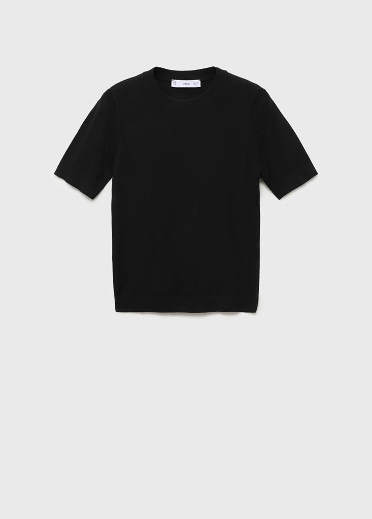 Short-sleeved fine-knit sweater — Black