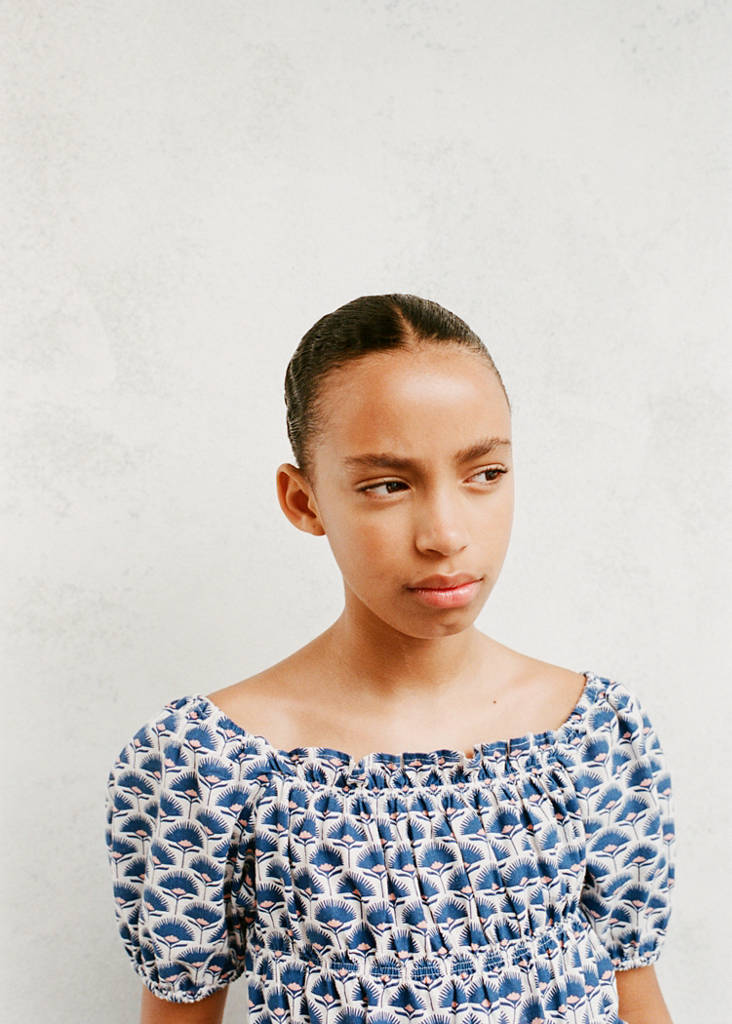 Printed linen blouse — Blue