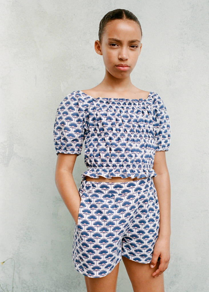 Printed linen blouse — Blue