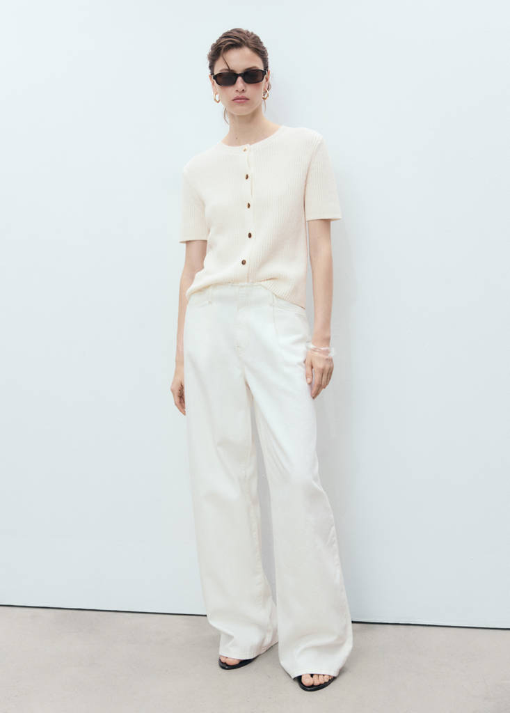 MANGO - Short-sleeved knitted cardigan écru - XS