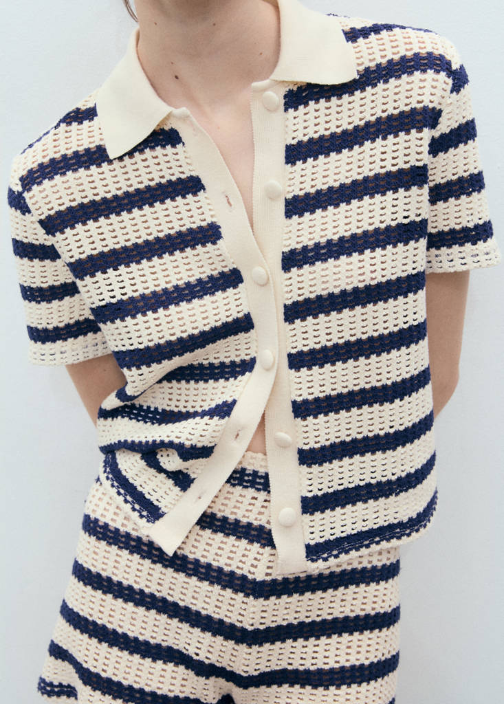 Short sleeve striped cardigan — Navy