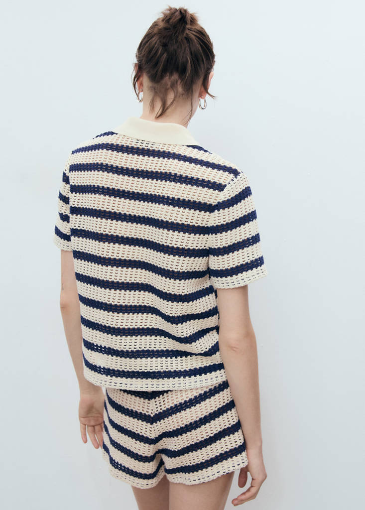 Short sleeve striped cardigan — Navy