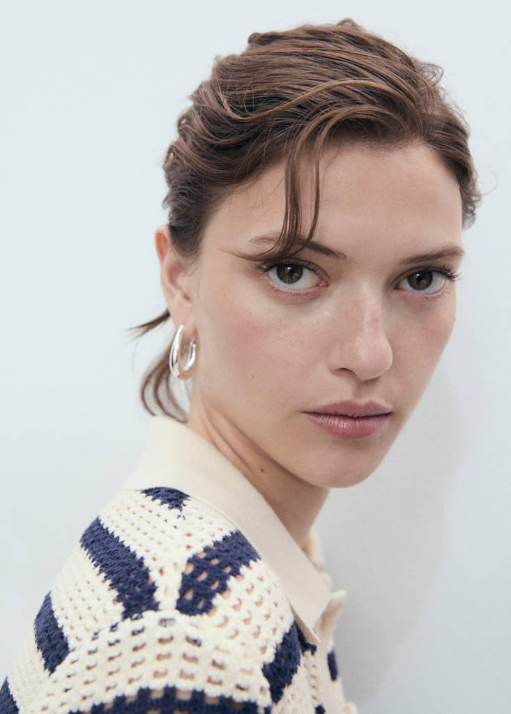 Short sleeve striped cardigan — Navy