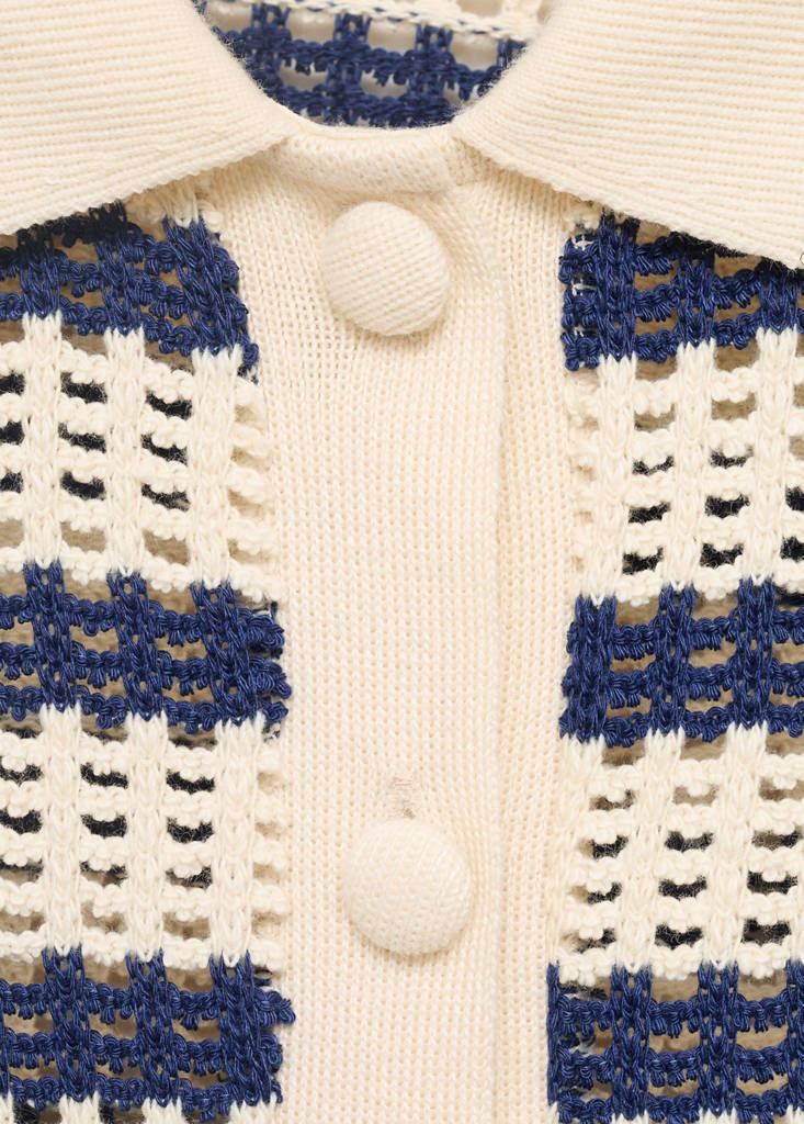Short sleeve striped cardigan — Navy