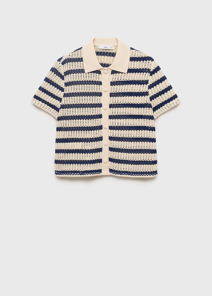 Short sleeve striped cardigan — Navy