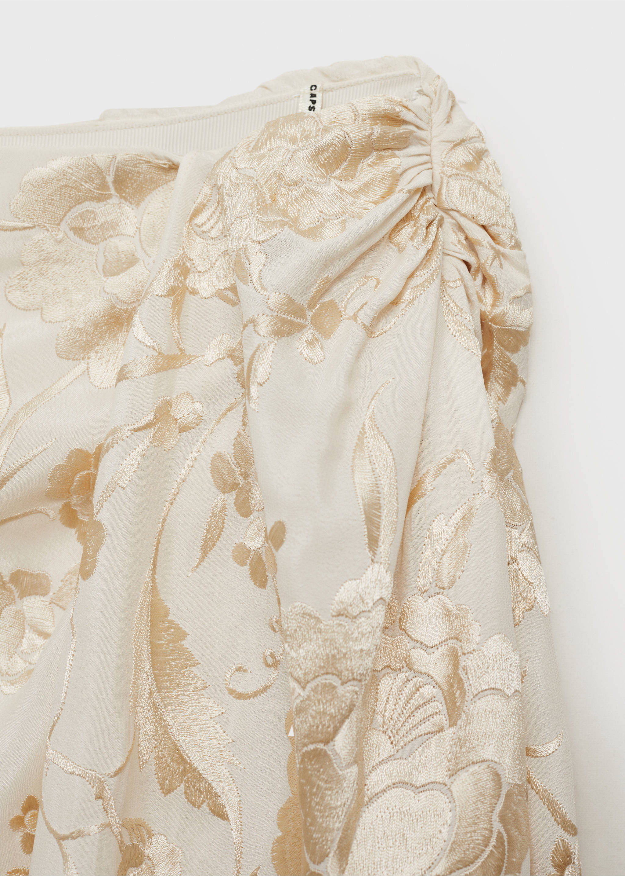 Pareo-style skirt with embroidered fringe - Details of the article 8, Ecru. Ref: 17091229-00.