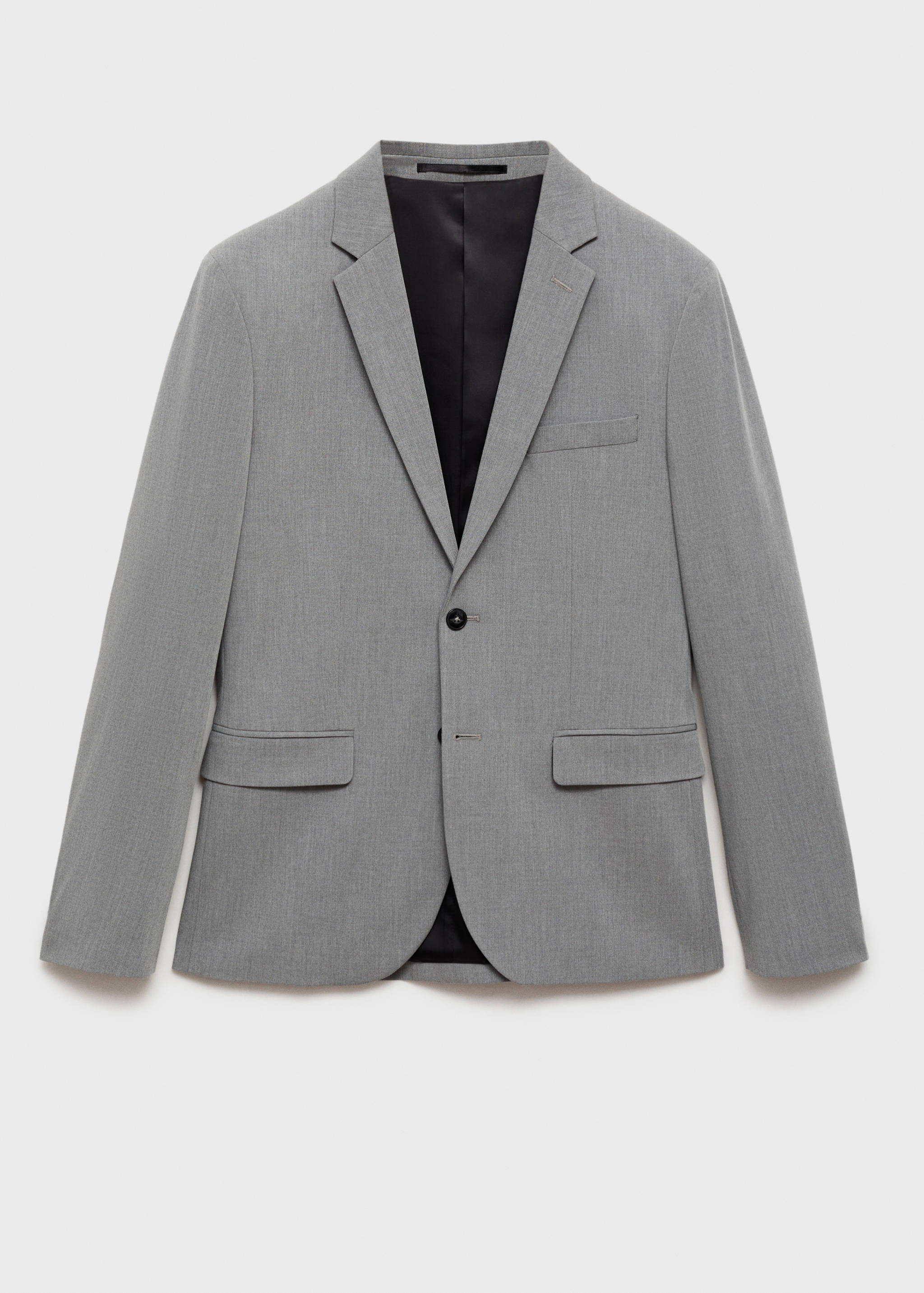 Light grey single-breasted blazer with notched lapels and flap pockets