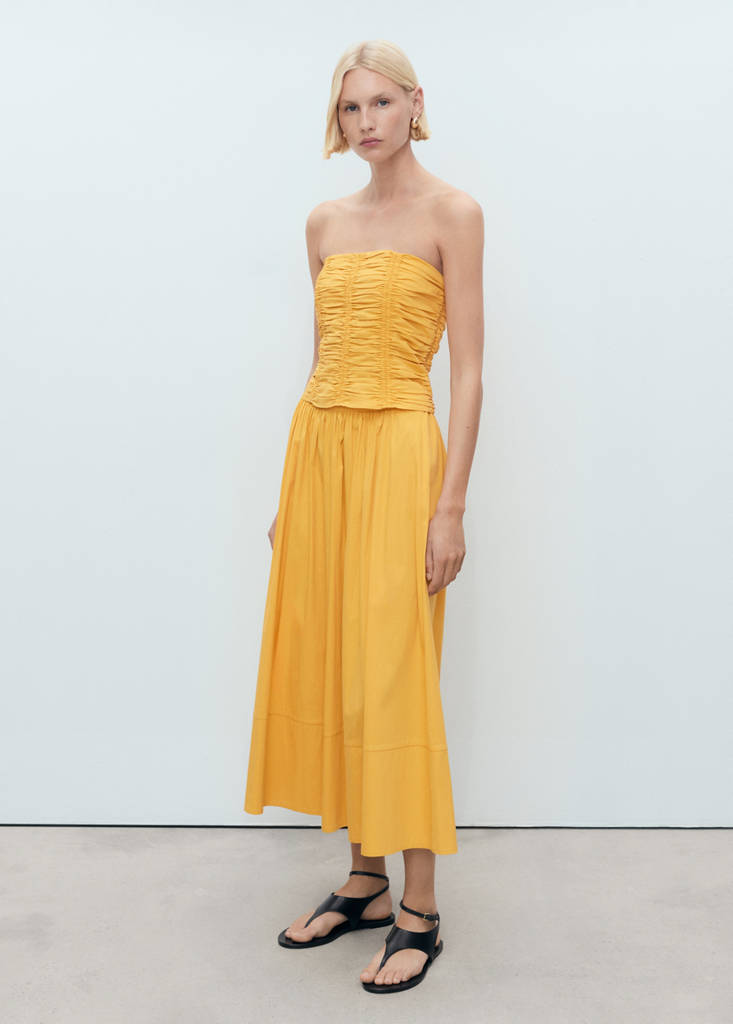 Ruched strapless top — Mustard