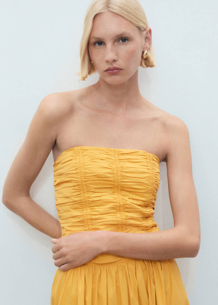 Ruched strapless top — Mustard