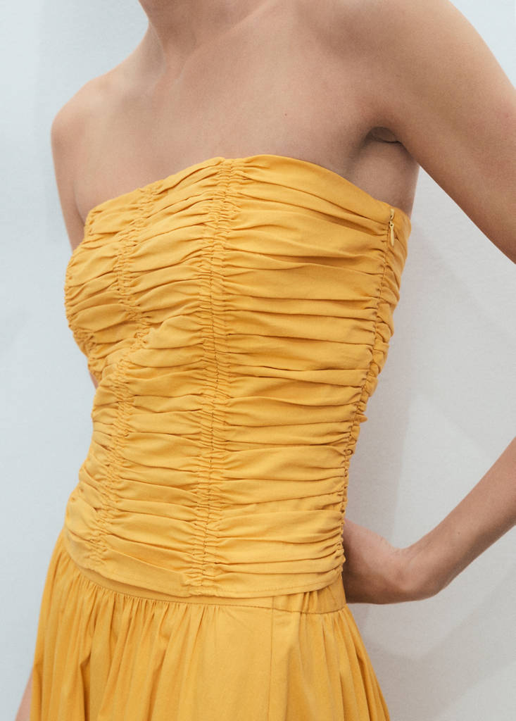 Ruched strapless top — Mustard