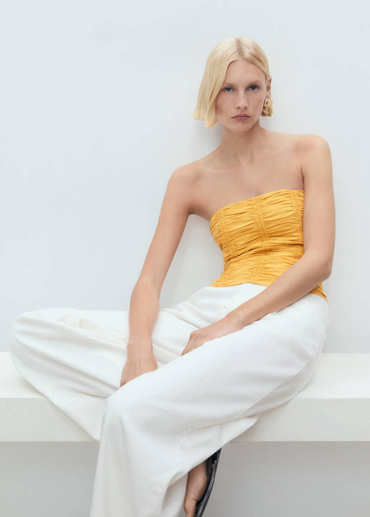 Ruched strapless top — Mustard