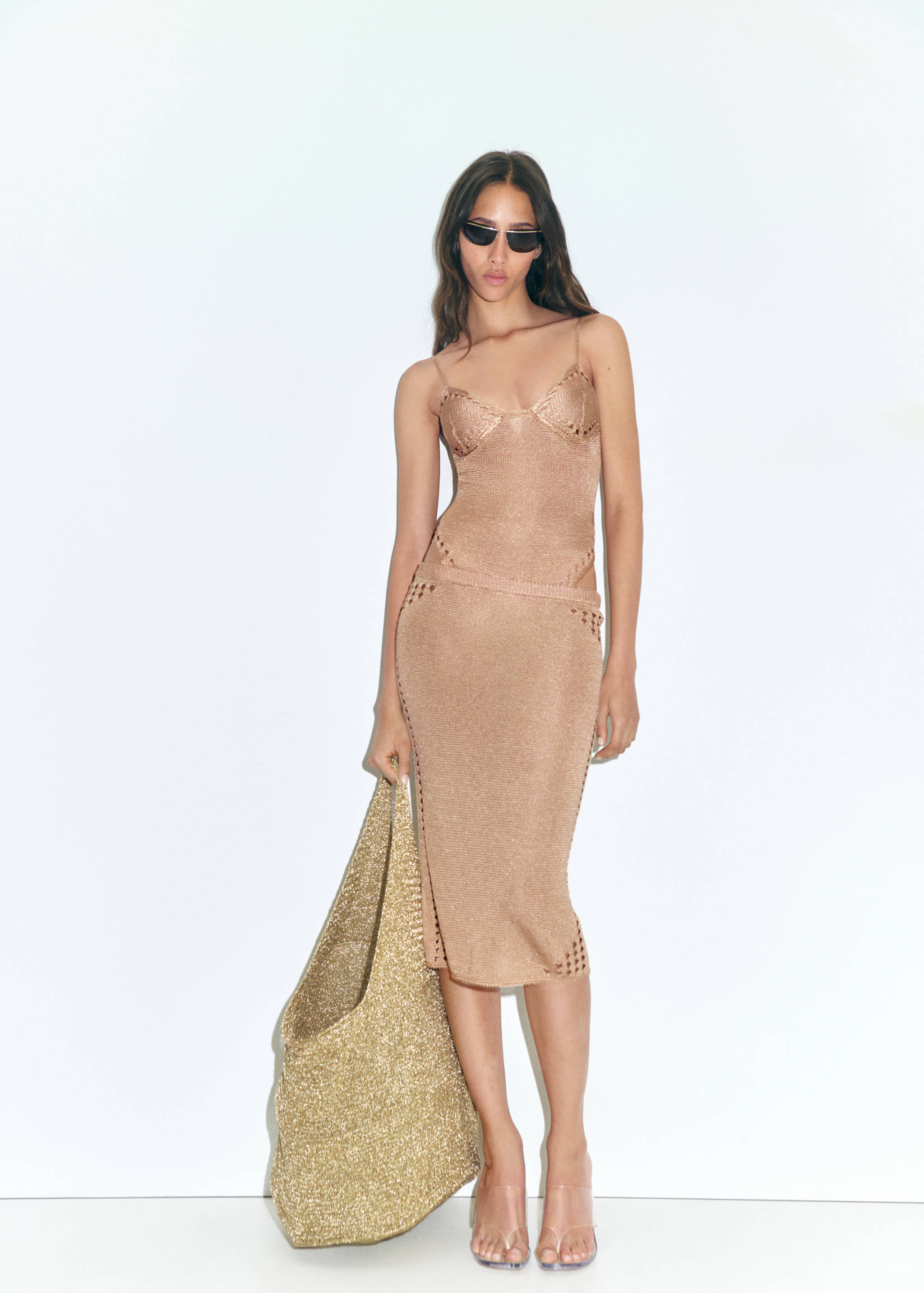 Lurex pencil skirt with openwork details - General plane