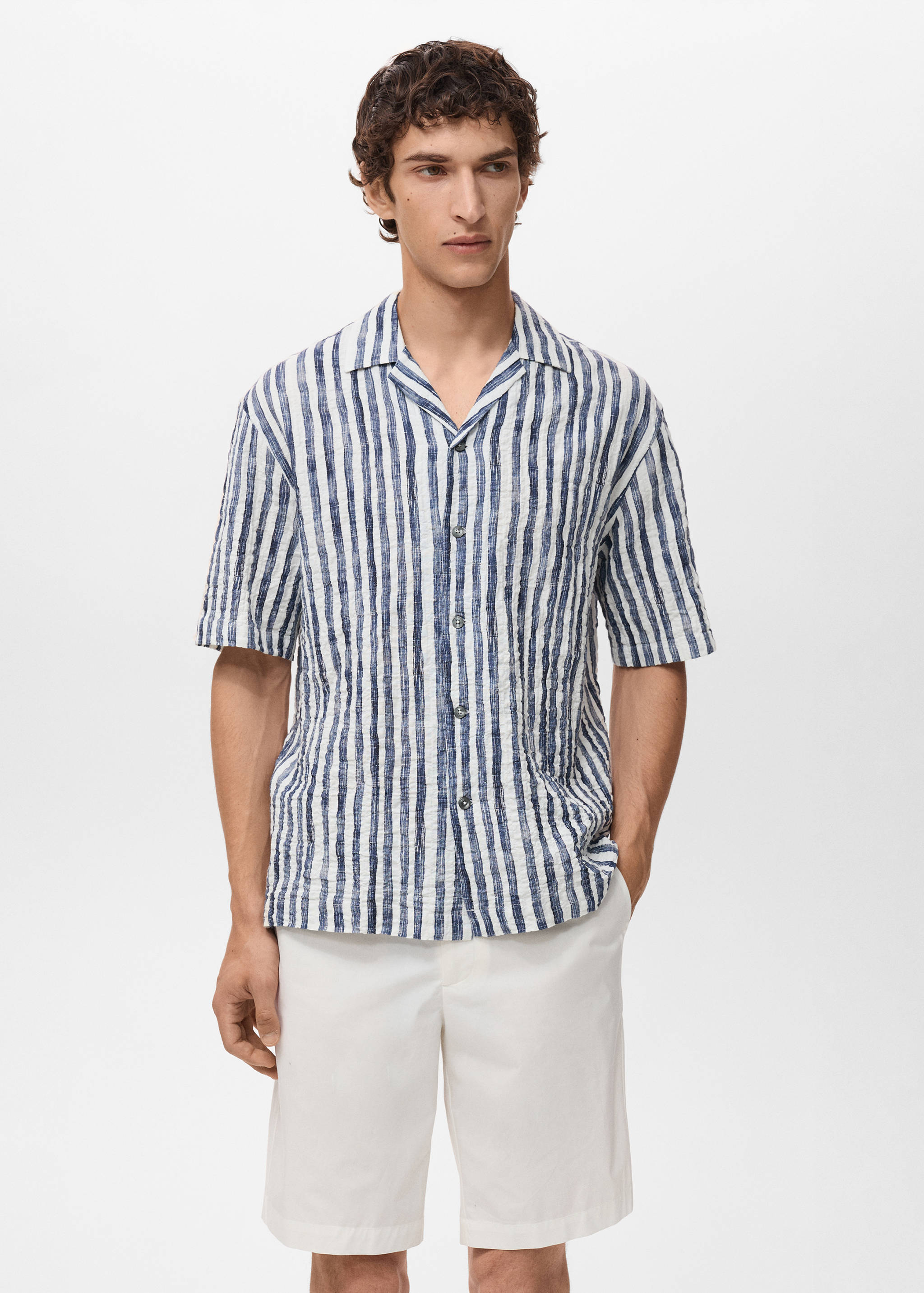 Short-sleeved striped cotton shirt - Medium plane