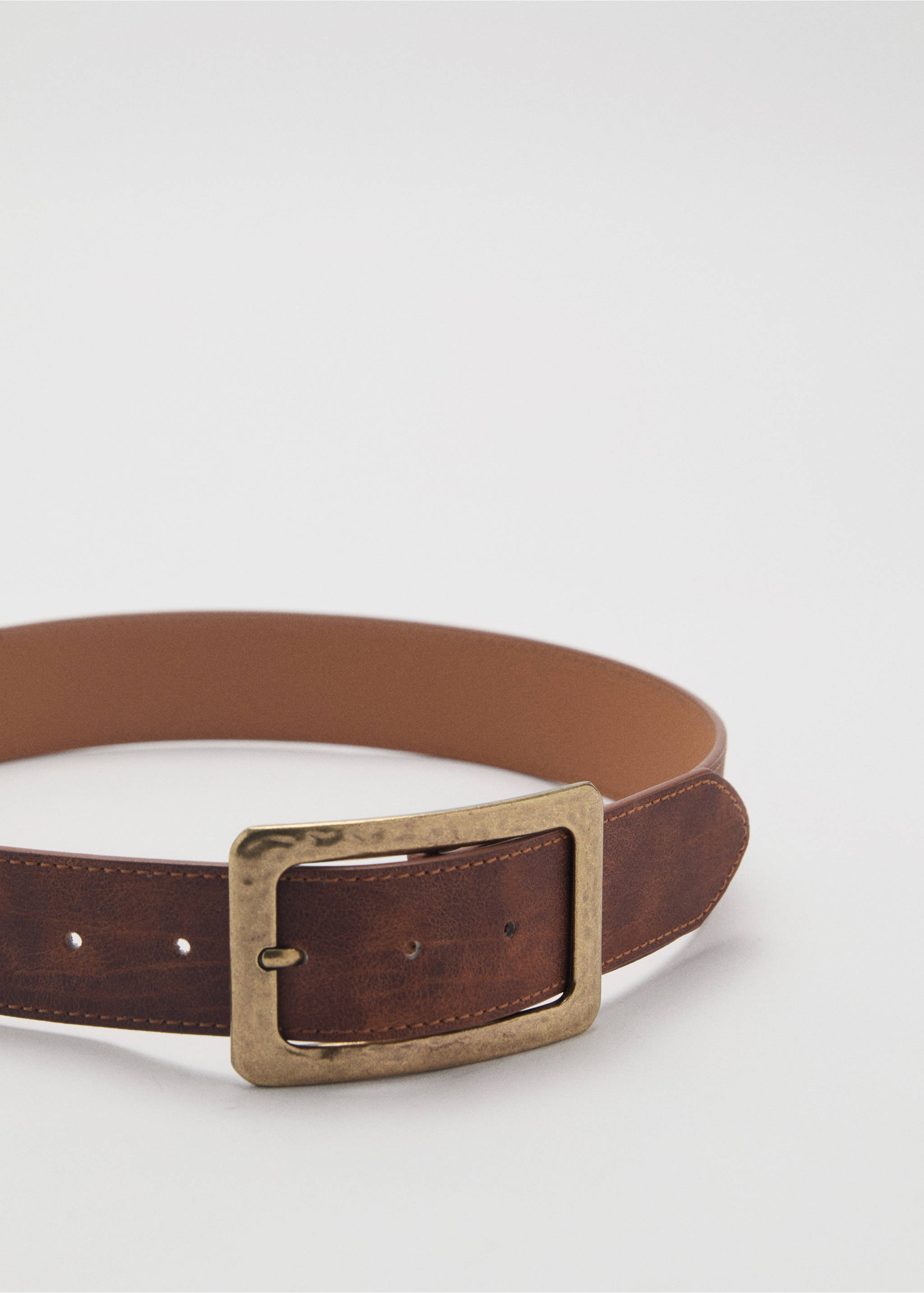 Textured square buckle belt - Medium plane, Brown. Ref: 17091289-00.