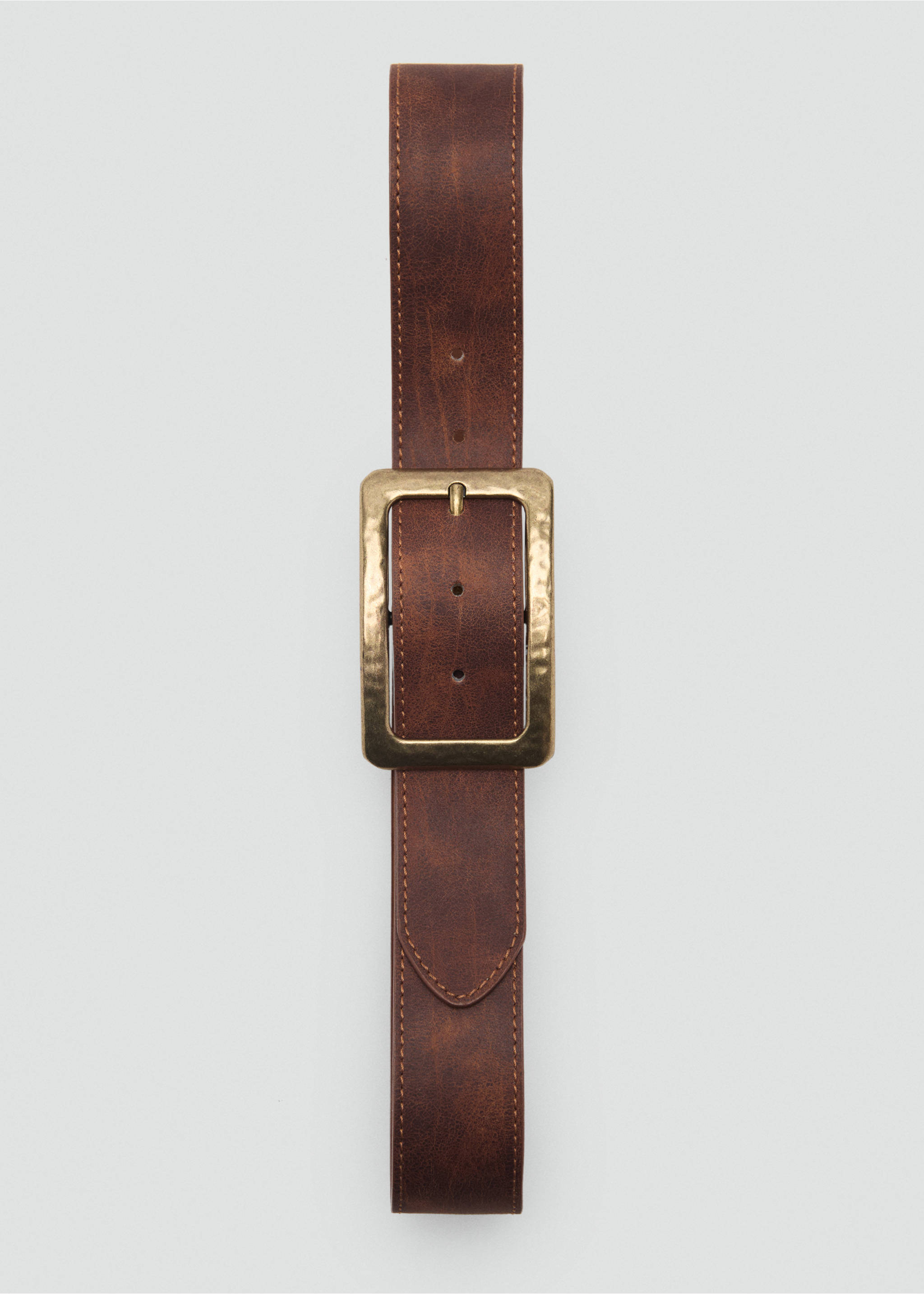 Textured square buckle belt - Details of the article 2, Brown. Ref: 17091289-00.