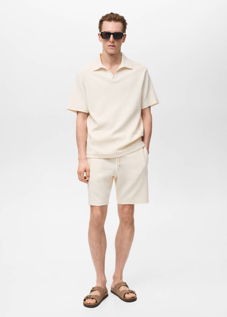 Regular-fit textured polo shirt — Ecru
