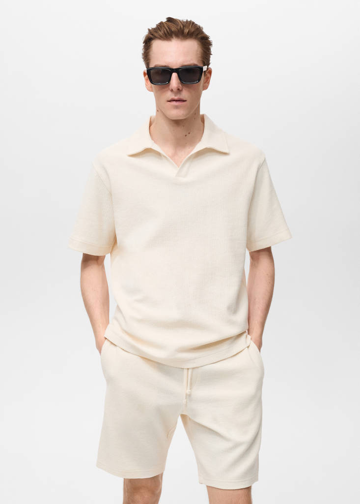 Regular-fit textured polo shirt — Ecru