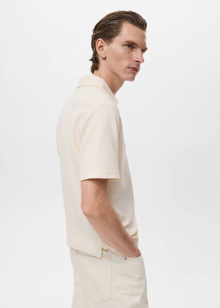 Regular-fit textured polo shirt — Ecru