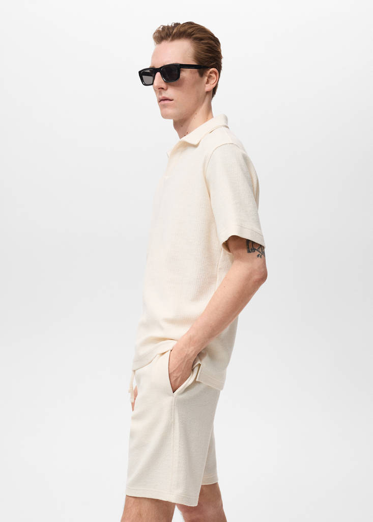 Regular-fit textured polo shirt — Ecru