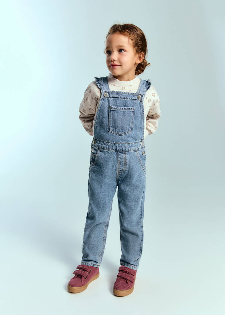 Frills denim dungarees — Medium Blue