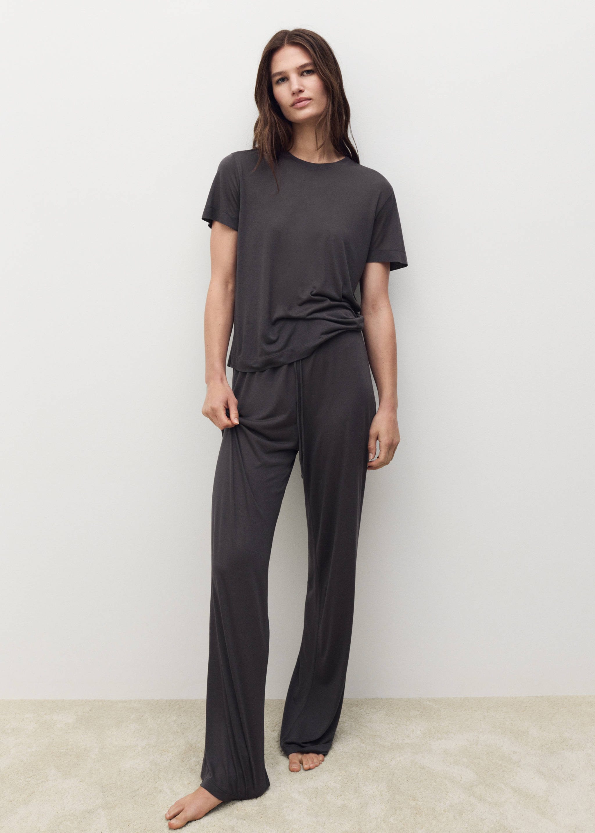 Short-sleeved micro-modal pajama top - General plane