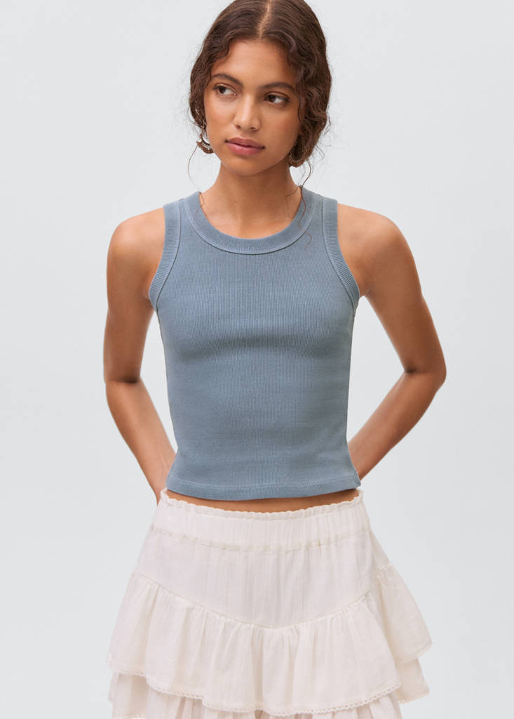 Ribbed cotton-blend top — Blue