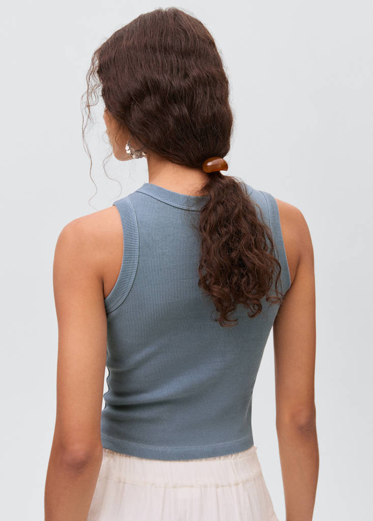 Ribbed cotton-blend top — Blue