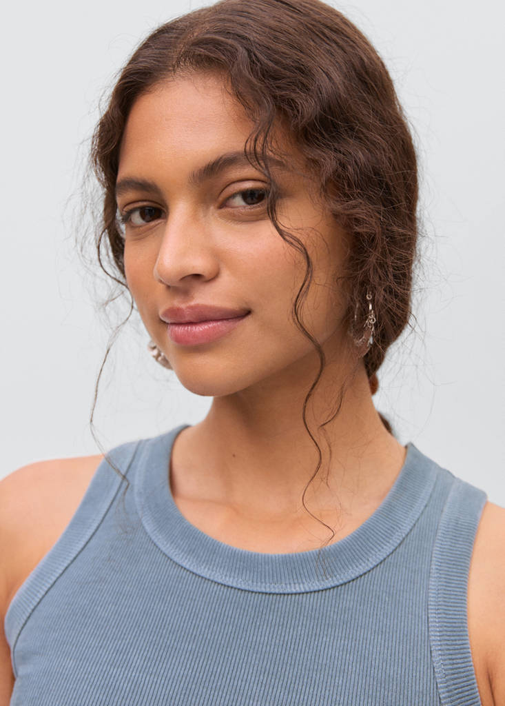 Ribbed cotton-blend top — Blue