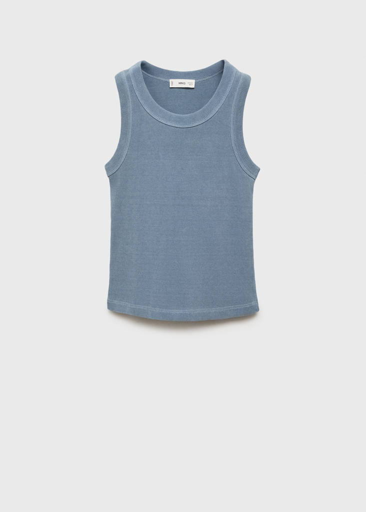 Ribbed cotton-blend top — Blue