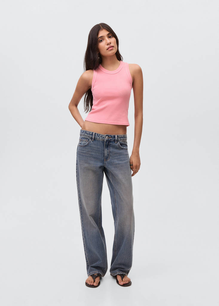 Ribbed cotton-blend top — Pink