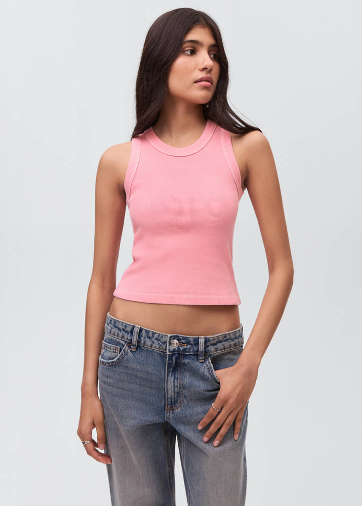 Ribbed cotton-blend top — Pink