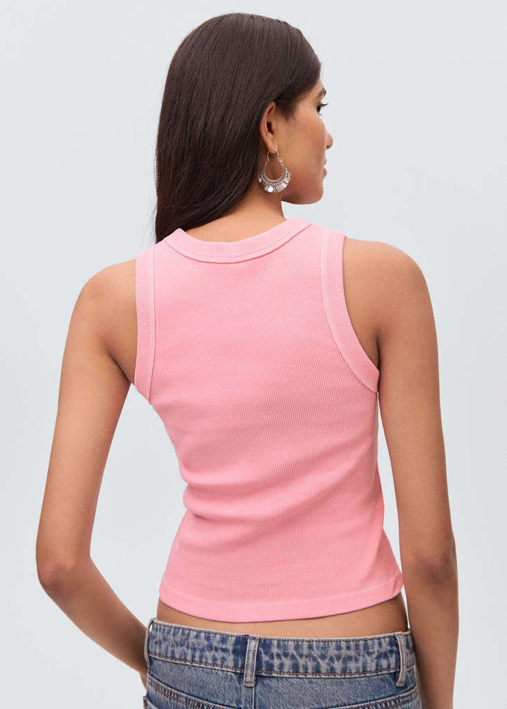 Ribbed cotton-blend top — Pink
