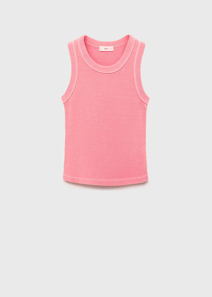 Ribbed cotton-blend top — Pink