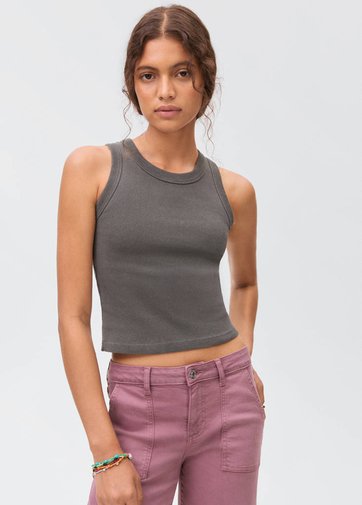 Ribbed cotton-blend top — Charcoal