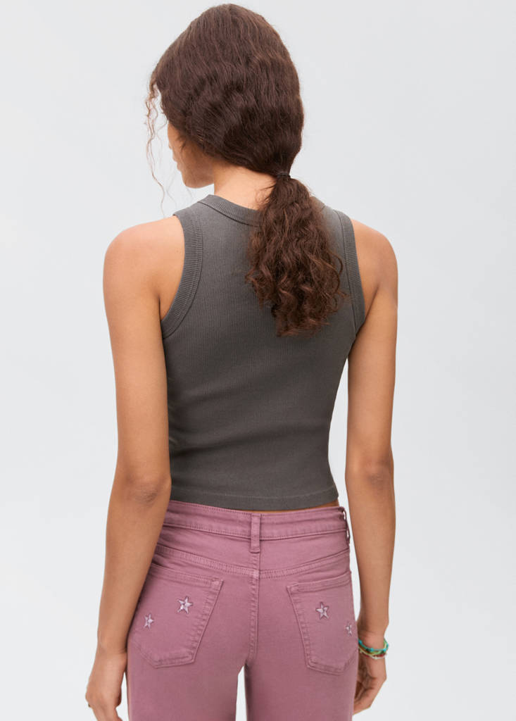 Ribbed cotton-blend top — Charcoal