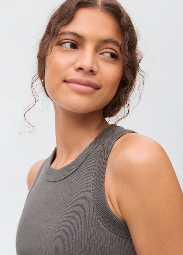 Ribbed cotton-blend top — Charcoal