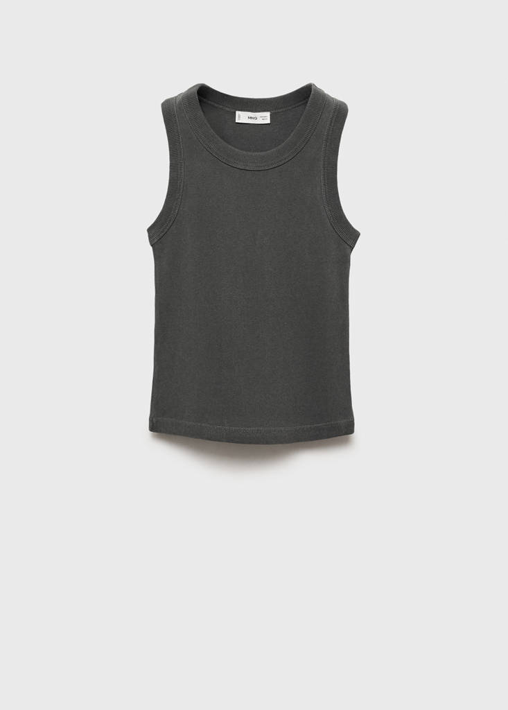 Ribbed cotton-blend top — Charcoal