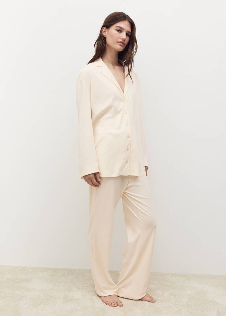 MANGO - Chemise pyjama coton unie vanille - L