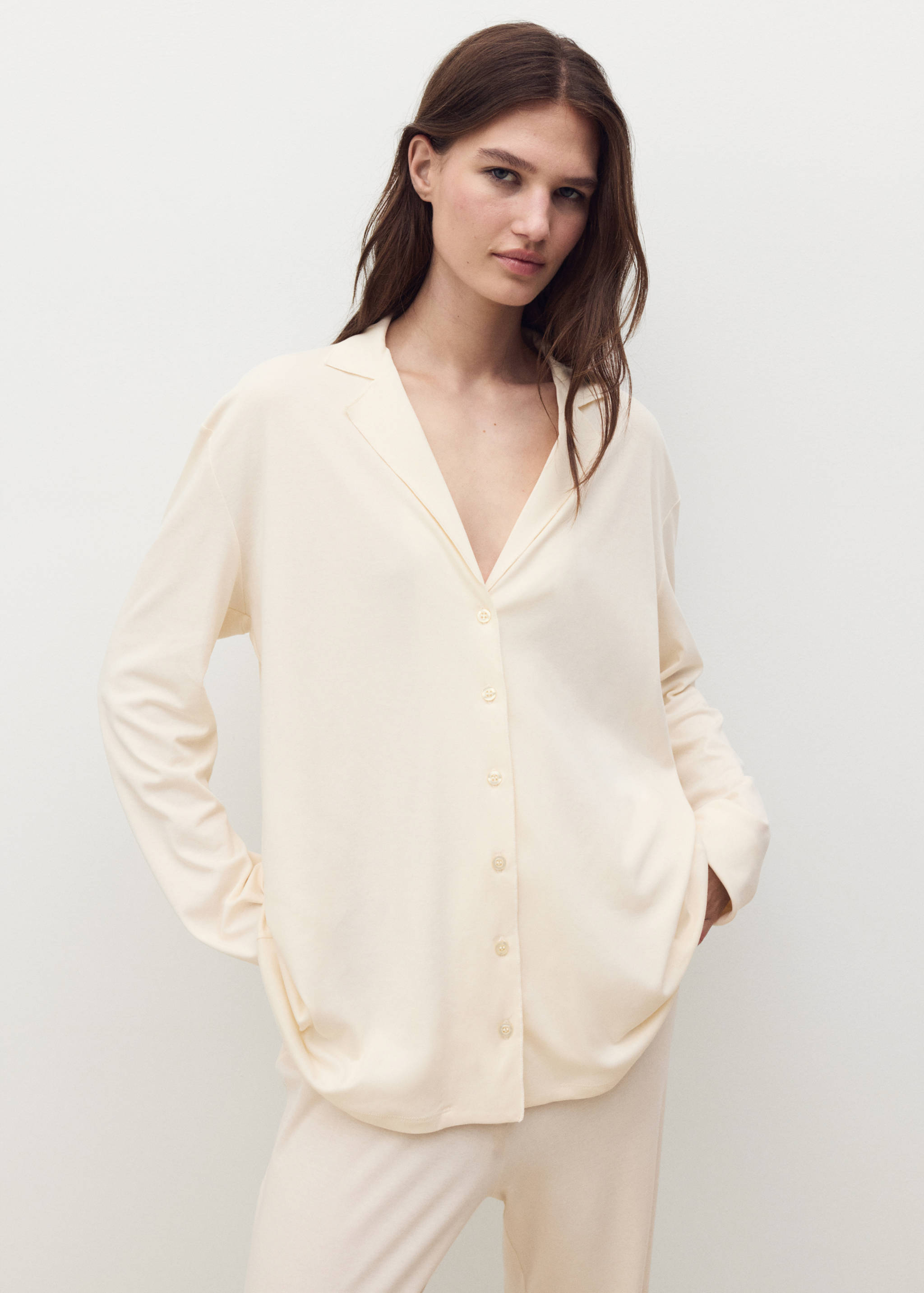 Plain cotton pyjama shirt - Medium plane