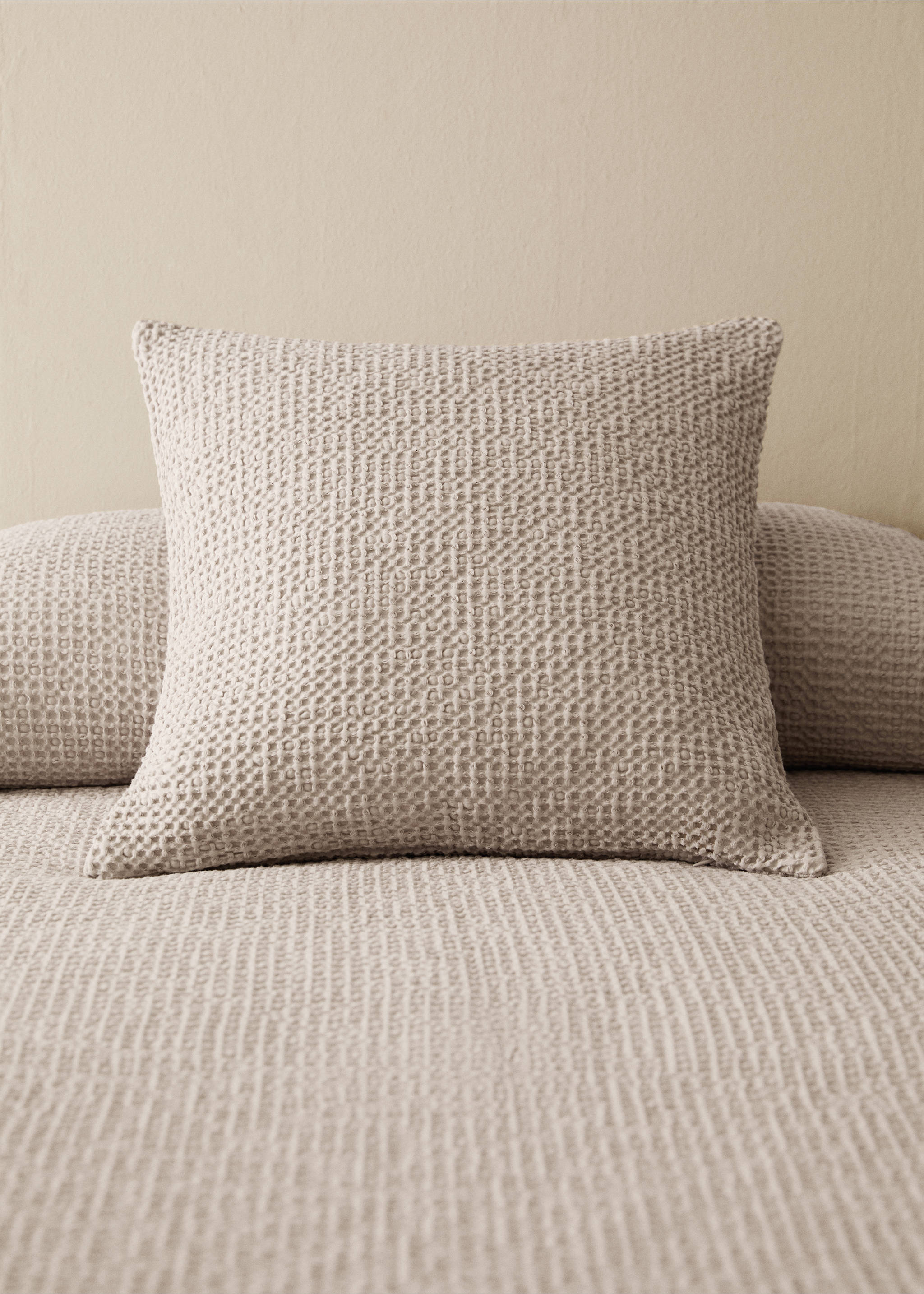 Children’s waffle-cotton garment-dyed cushion cover  40x40cm - General plane, Medium Brown. Ref: 17091545-00.