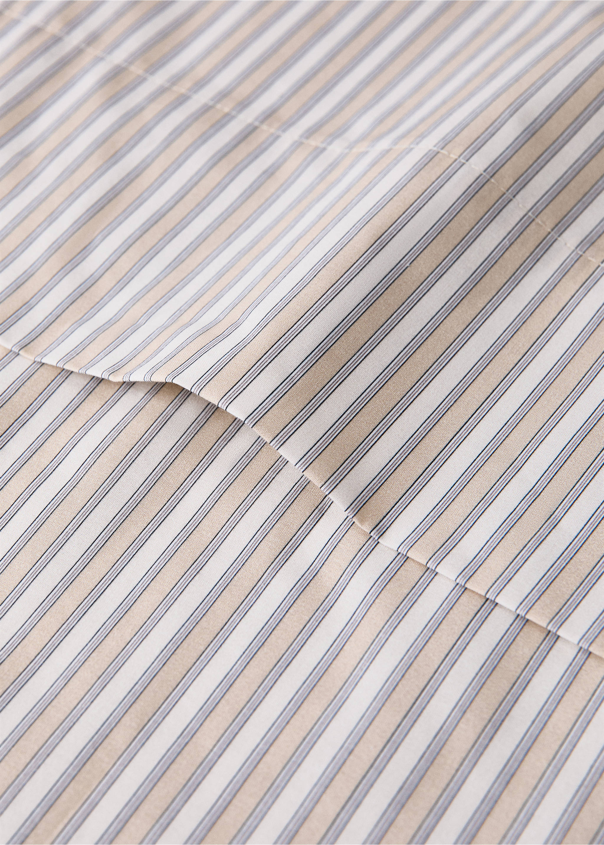 Cot bed top sheet in fine striped printed cotton percale - Details of the article 1, Vanilla. Ref: 17091551-00.