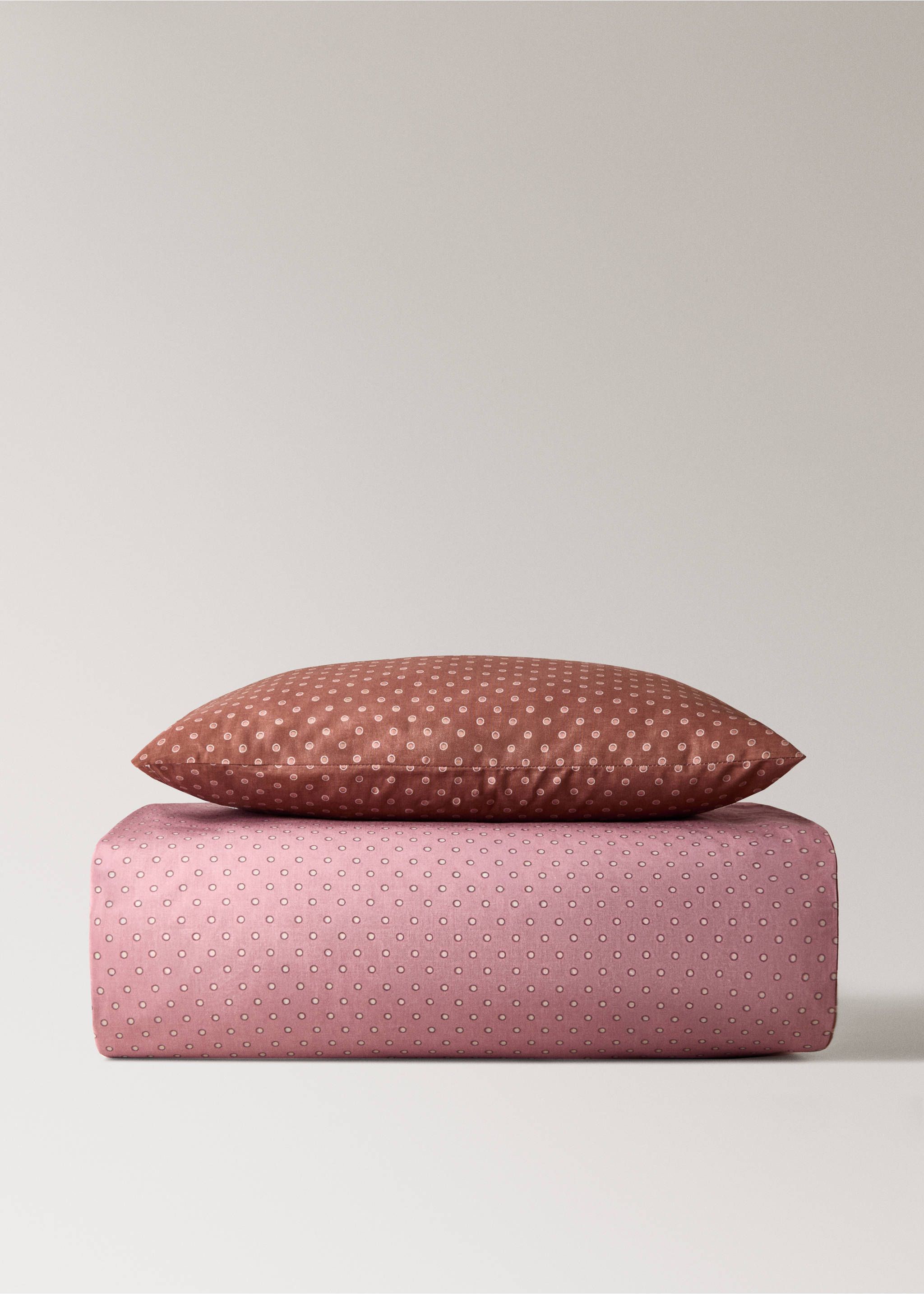 Reversible cotton polka-dot duvet cover for cot - Article without model, Pink. Ref: 17091557-00.